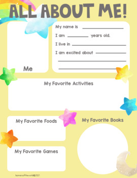 All About Me Worksheet by Learners of the World | TPT