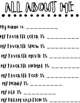 All About Me Worksheet by Kylee's Kinders | TPT