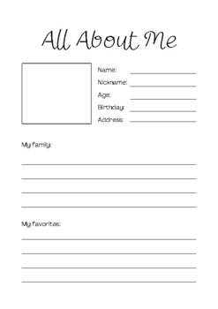 All About Me Worksheet by JANENE GONZALES | TPT