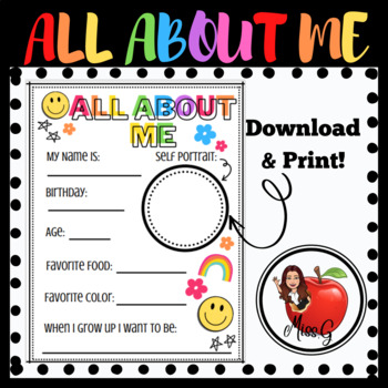 All About Me Worksheet by Daisy Gomez | Teachers Pay Teachers
