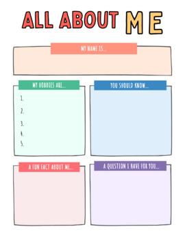 All About Me Worksheet by Carey Seay | TPT