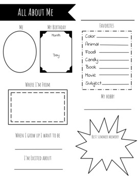 All About Me Worksheet - Back to School by Deja Banks Creates | TPT