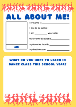 Preview of All About Me Worksheet- Dance Edition