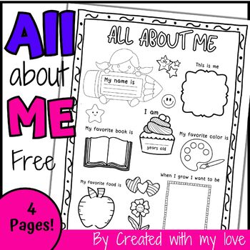 All About Me Worksheet, First Day of school activity by Created With my ...