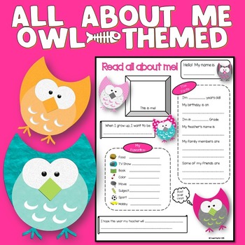 All About Me Worksheet Owl Theme Beginning of the Year & Back to School ...