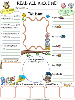 All About Me Worksheet {Paper/Poster/Printable/Page} - Getting to Know ...