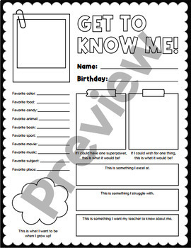 All About Me Worksheet Template Middle and High School - Getting to ...