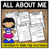 All About Me Worksheet Template for Middle and High School