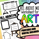 All About Me Worksheet for Middle School Art Digital Google Slide and Printable
