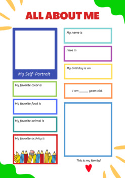 All About Me Worksheet for Pre-K and K by DLee's World | TPT