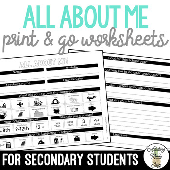Preview of All About Me Worksheet for Secondary Sped