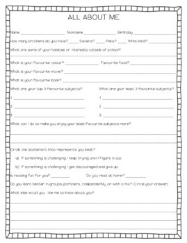 All About Me Worksheet for the Beginning of the Year by Resource Garden