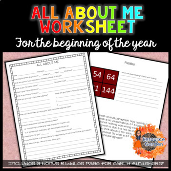 Preview of All About Me Worksheet for the Beginning of the Year