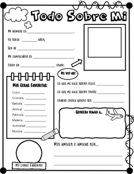 All About Me Worksheet in Spanish- ¡Todo Sobre Mi! | TPT