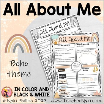 Preview of All About Me Writing Activity - Boho Theme