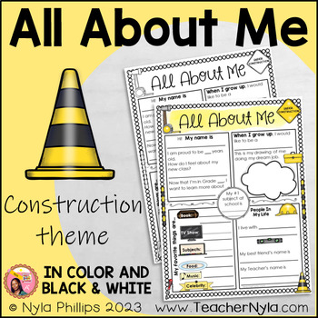 Preview of All About Me Writing Activity - Construction Theme