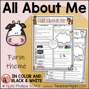 Preview of All About Me Writing Activity - Farm Theme