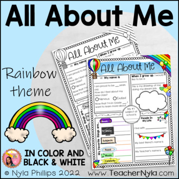 Preview of All About Me Writing Activity - Rainbow Theme