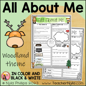 Preview of All About Me Writing Activity - Woodland Theme