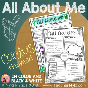 Preview of All About Me Writing Activity - Cactus Theme