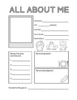 All About Me, six different versions for K-5 by Ms Monahans Resources