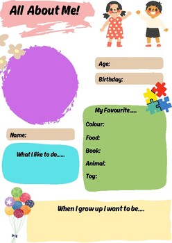 Preview of All About Me! work sheet
