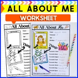 All About Me worksheet great for back to school!