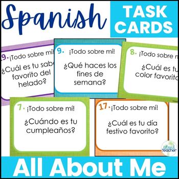Preview of Spanish Speaking Activity Task Cards All About Me