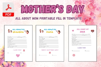 Preview of All About Mom Printable, All About My Mama Mom Grandma Interview, Mother's Day