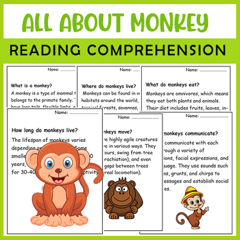 Preview of All About Monkey| Monkey life cycle | Science Reading Comprehensions
