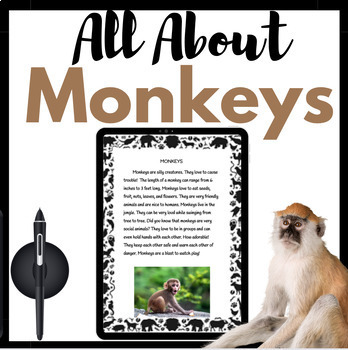 Preview of All About Monkeys Thematic Non-Fiction Animal Unit Zoo Animal Research Digital