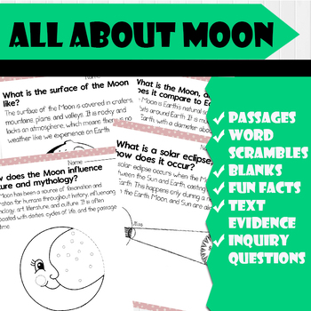 Preview of All About Moon | Science Reading Comprehensions, and Worksheets