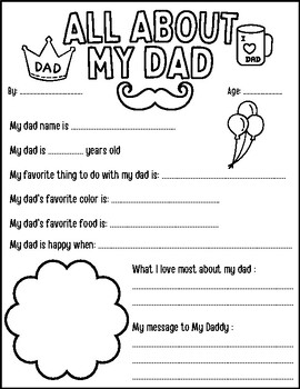 Preview of All About My Dad - Father's Day Gift Questionnaire Printable