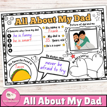 All About My Dad Questionnaire Gift| Fathers Day Printable Craft for ...
