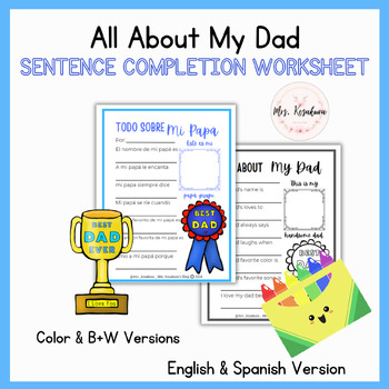Preview of All About My Dad - Sentence Completion Worksheet
