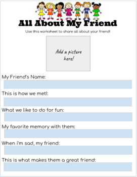 Preview of All About My Friend Worksheet - Friend Unit - Google Slide Worksheet
