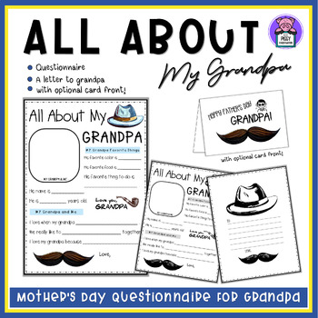 Preview of All About My Grandpa | Father's Day Questionnaire Survey and Card for Grandpa