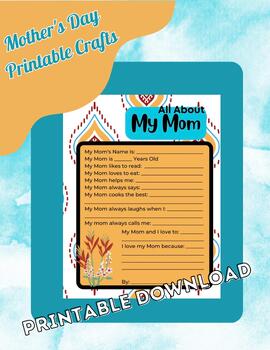 Preview of All About My Mom- Activity Printable- PreK, K, 1st Grade
