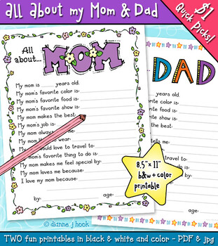 Preview of All About My Mom & Dad - Kids Interview Activity for Mother's Day & Father's Day