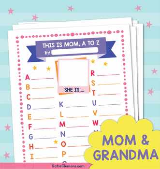 Preview of All About My Mom Grandma Mother's Day Gift Activity, ABC Acrostic Poem Template