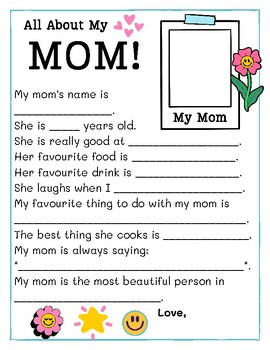 All About My Mom - Mother's Day Fill in the Blank by Primary Printables