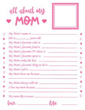 Preview of All About My Mom - Mother's day questionnaire