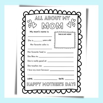 All About My Mom Mothers Day Questionnaire as a Gift for Mom | TPT