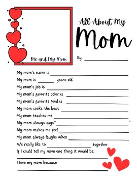 All About My Mom Questionnaire- Mother's Day Gift for Moms, Aunts ...