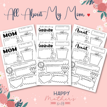 Preview of All About My Mom, grandmother, Aunt, Template – Upper Grades