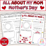 All About My Mom Writing Activity Gifts, Mother's Day Ques