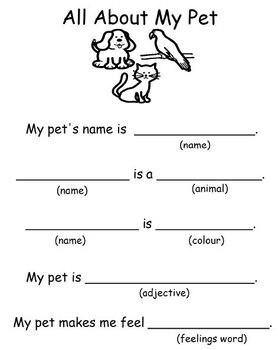 All About My Pet Cloze Writing Paragraph Templates | TPT