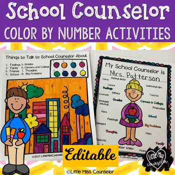 Preview of All About My School Counselor: Color by Number Activities Editable 