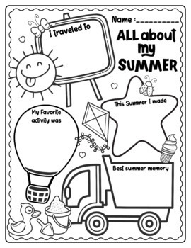 Preview of All About My Summer Back to School Activity Worksheet - FREEBIE