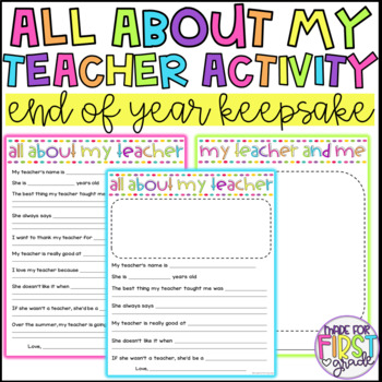Preview of All About My Teacher Activity and Keepsake: End of Year